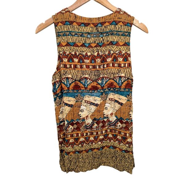 Vtg Nefertiti Egyptian Sleeveless Front Button Blouse Sz S A.K.F. New York Boho - Picture 2 of 6
